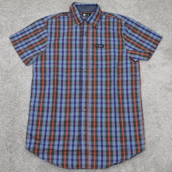 Taco Bell Employee Shirt Mens Small Blue/Orange Plaid Poly/Cotton Short Sleeve - Picture 1 of 12